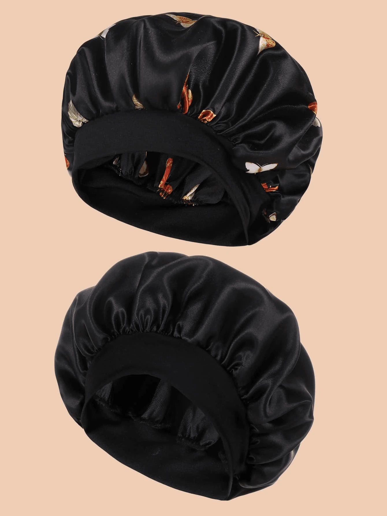 1pc Fashion Satin Narrow Braided Head Wrap Cap - Black + Black Butterfly - View 1