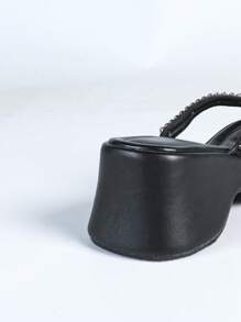 女士厚底软底防滑时尚露趾厚底凉鞋 - 黑色 - 查看 3