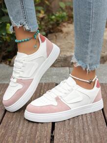 1双2025新款时尚系带平底运动鞋，低帮休闲运动鞋，适合春夏秋季 - 粉色 - 查看 2