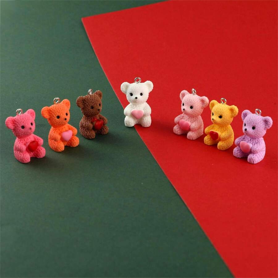 STAREDGE 6 件/包混色迷你熊形树脂吊坠，珠宝制作配件，适用于手链、项链、钥匙链、耳环 DIY - 愛心坐姿熊 - 查看 1