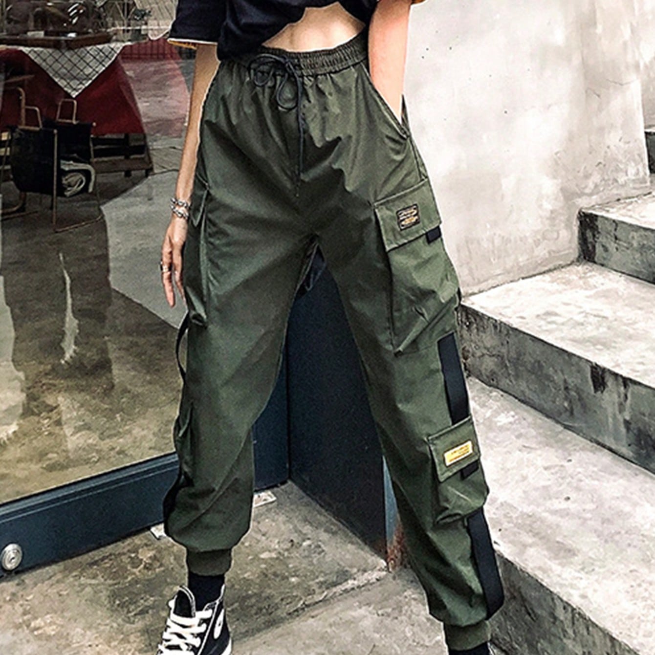 Pantalones cargo de mujer para exteriores, funcionales, de estilo urbano con múltiples bolsillos, pantalones harem, para primavera y deportes