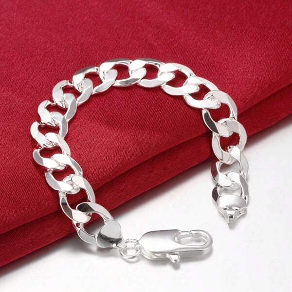 Bracelet chaîne latérale en argent sterling 925 de 12 mm pour homme femme mariage fiançailles fête mode bijoux