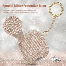 1 pieza Estuche para auriculares con brillos, estrellas de cristal rhinestone + dragón dorado con cierre de langosta, compatible con Apple 1/2/3, Pro/Pro 2, Nueva 4ta generación, cubierta protectora decorativa con cristales