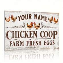 1 Letrero de metal personalizado - Diseño de granja de campo con huevos frescos, opción de nombre personalizado, resistente a arañazos y a prueba de agua, metal, 8"X12" - Ideal para decoración de patio y cerca, accesorio, moda de vuelta a la escuela