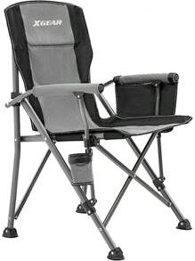 Portable Camping Chairs For Adults With Padded Hard Armrest, Sturdy Folding Camping Chair With Cup Holder, Storage Pockets Carry Bag Included, Support To 300 Lbs - 灰色 - 查看 1