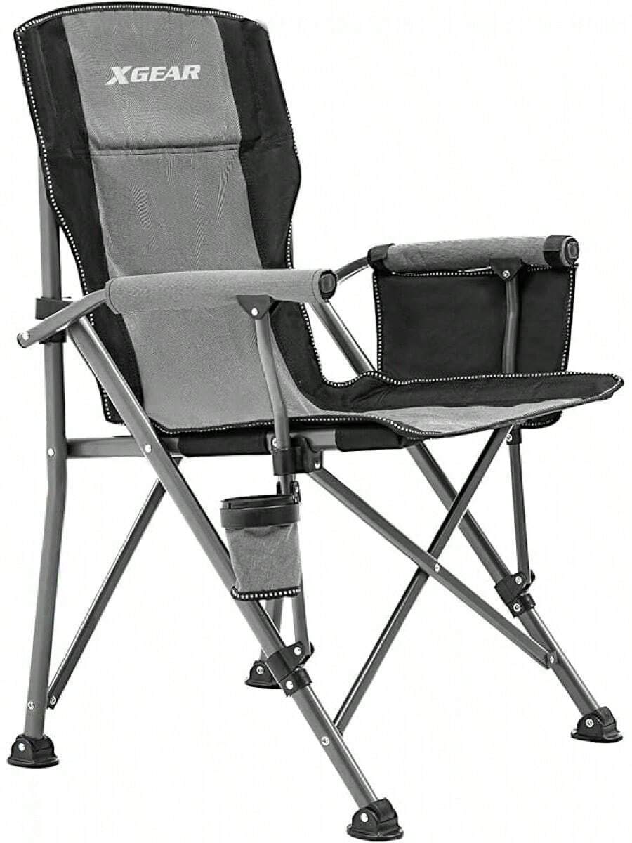 Portable Camping Chairs For Adults With Padded Hard Armrest, Sturdy Folding Camping Chair With Cup Holder, Storage Pockets Carry Bag Included, Support To 300 Lbs - 灰色 - 查看 1