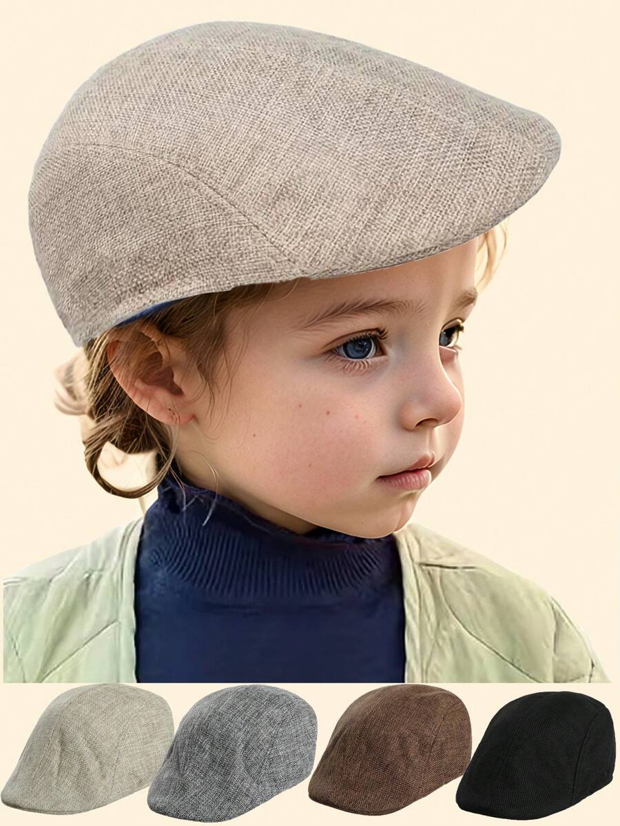 1 PC Kids Boys Solid Herringbone Flat Berets Elastic Hats Cute Accessories Fashion Kids Caps Daily Casual Cap - Multicolor - View 1