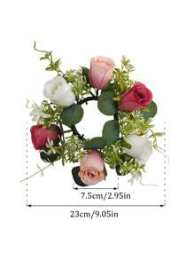 2 件人造花蜡烛花环用于婚礼家居桌面装饰春季花环布置假花植物叶蜡烛环，人造丝玫瑰花植物花环蜡烛台，花卉婚礼中心装饰塑料小花卉农舍花环用于婚礼布置，新娘花束，桌面中心装饰，美学房间装饰，礼物 - 彩色 - 查看 8