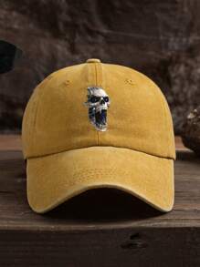 1 pieza Gorra de béisbol unisex con estampado de calavera, de uso casual al aire libre, ajustable y de tela suave lavada, adecuada para uso diario