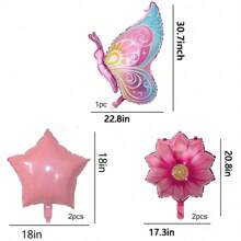 Bộ 5 quả bóng bay hoạt hình bướm và hoa màu xanh và hồng, trang trí tiệc sinh nhật và phòng - Nhiều màu - Xem 3