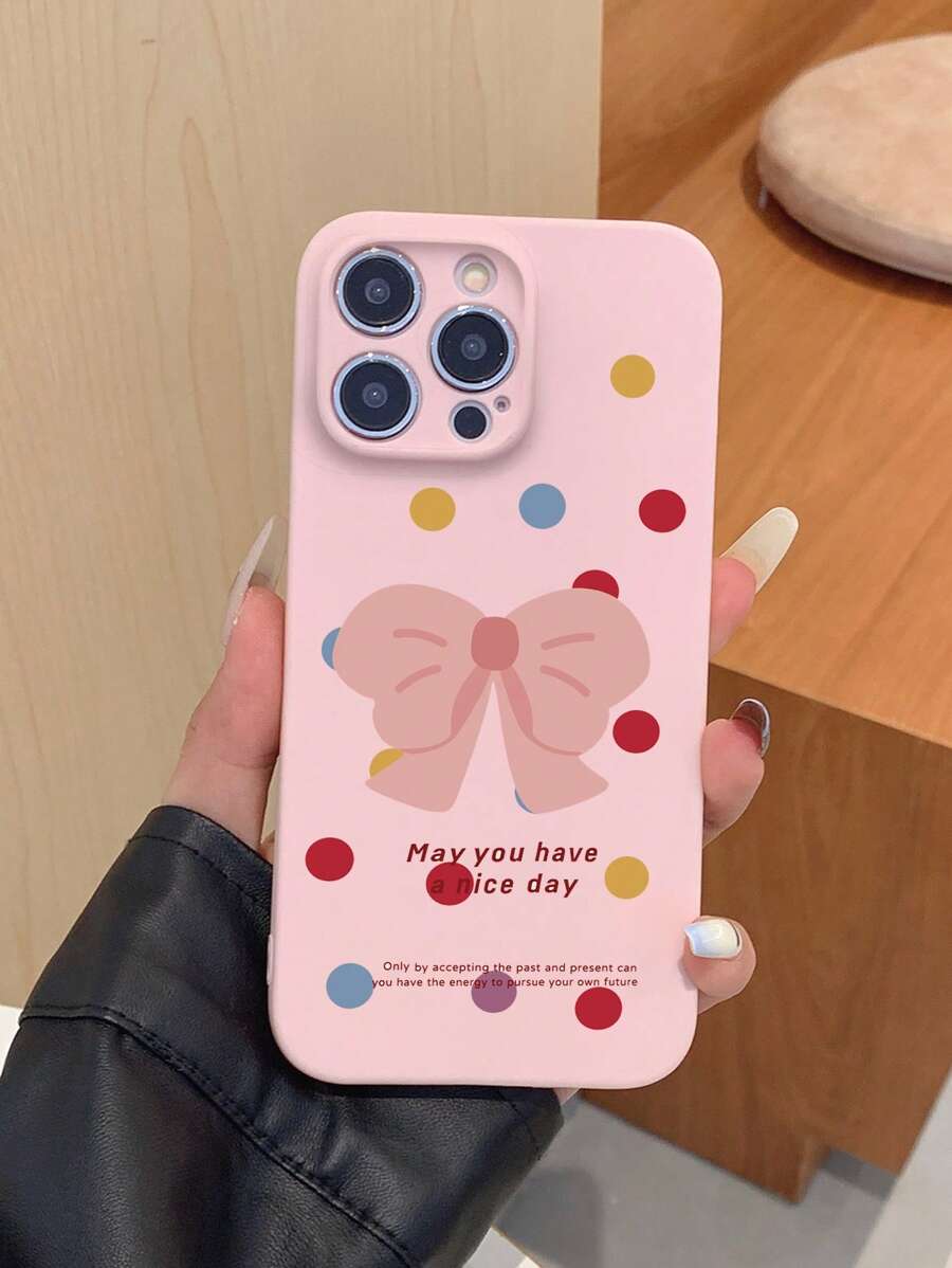 Étui de téléphone antichute minimaliste et avec motif de pois colorés et nœud papillon, compatible avec les iPhone Apple - Multicolore - Voir 1