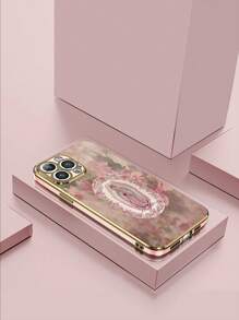 1pc 6D Electroplated Pink TPU Retro Virgin Mary Pattern Shockproof Phone Case Compatible With IPhone, Galaxy, Redmi, OPPO Phones, Compatible With IPhone 15 PRO MAX, IPhone 16 Pro Max, Galaxy A05, A54 5G, A52, A52s 5G, S21 FE 5G, S23 Ultra, S24 Ultra 5G, Poco X5 Pro Waterproof Anti-Fall Scratch Resistant - Multicolor - View 2