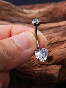 1pc 14G G23 Titanium Silver Heart CZ Belly Rings Curved Barbell Externally Threaded Belly Piercing Belly Jewelry Belly Button Ring Gift For Her 8mm 10mm 12mm 14mm 16mm