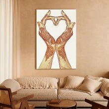 1pc Framed Canvas Wall Art, Heart Hands Gestures Art Print Canvas Poster, Ideal Gift For Bedroom Living Room Hallway Dorm Wall Decor