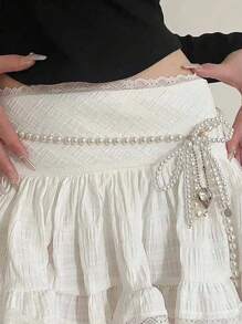 1 Peça Corrente Decorativa para Calça em Formato de Coração Falso Pérola Estilosa de Camada Única, Verão, Escola, Outono, Halloween