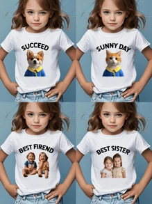 Customized Photo/Design T-Shirt For Toddler Girls, Spring/Summer, Personalized Round Neck Short Sleeve Tee Shirt, Ideal For Team Uniform, Outdoor Wear, School Uniform, Holiday/Birthday Gift,Multi-Functional,Ornamental,Letter,Stylish,Modern,Colorful,Cute,Adorable,Casual,Custom,Personalised,Unique,Customized,Ideal Gifts For Him,Ideal Gifts For Her