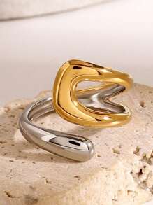 1 件时尚独特小众多功能高品质不锈钢撞色开口戒指，钛钢手指配饰适合任何场合，完美的节日礼物