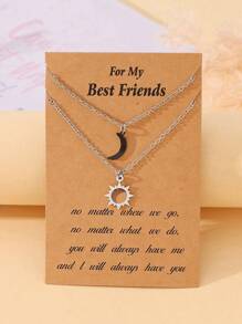 Goodwaro 2pcs Stainless Steel Sun & Moon Pendant Necklace Set, Minimalist Black & White Bicolor Friendship Couples Necklace, Gift For Girls, Suitable For Festivals And Gifting To Loved Ones - Black+Steel - View 14