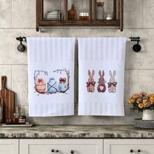 1/2 piezas Toallas de cocina modernas de poliéster, 17.7x27.5 pulgadas, diseño súper suave tejido de conejito de Pascua y huevo, lavable a máquina, decoración de granja cuadrada de primavera, regalo estacional