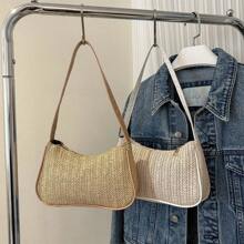 2025春季新款简约编织腋下休闲通勤单肩包女士包包流行编织女包 - 卡其色 - 查看 2