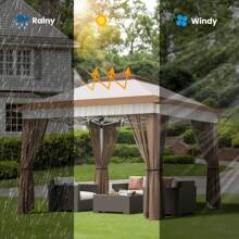 Outdoor Gazebo Canopy, Tent Push And Push Convenient, Easy To Carry, With Wind And Rainproof, Anti-Mosquito Ventilation And Breathable Function, Designed With Anti-Tilting Device - 米色 - 查看 4