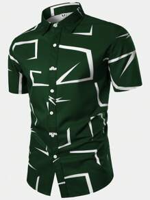 Camisa de manga corta de negocios casuales con patrón geométrico 3D de moda para hombre en verano