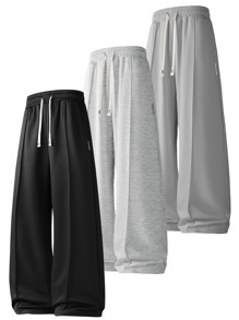 男士休闲宽松直筒裤，设计精良，面料舒适，百搭时尚，夏季理想之选 - 黑色 - 查看 1