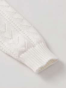 Casaco de Tricô Informal com Gola Xale para Menina, Jaqueta Leve e Curta com Recorte Vazado de Cor Sólida para Meninas - Branco - Visão 5