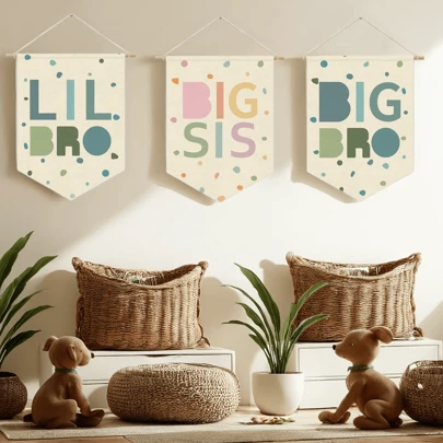 Canvas Wall Hanging Decor For Nursery, Baby Room, Kids Room,Lil Bro Big Bro,Brothers Make The Best Friends ,Big Brother