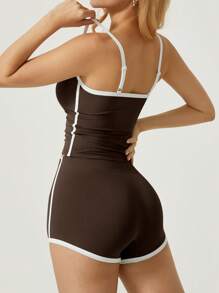 NcmRyu Women's Fashion Backless Colorblock Camisole And Shorts Sports Suit