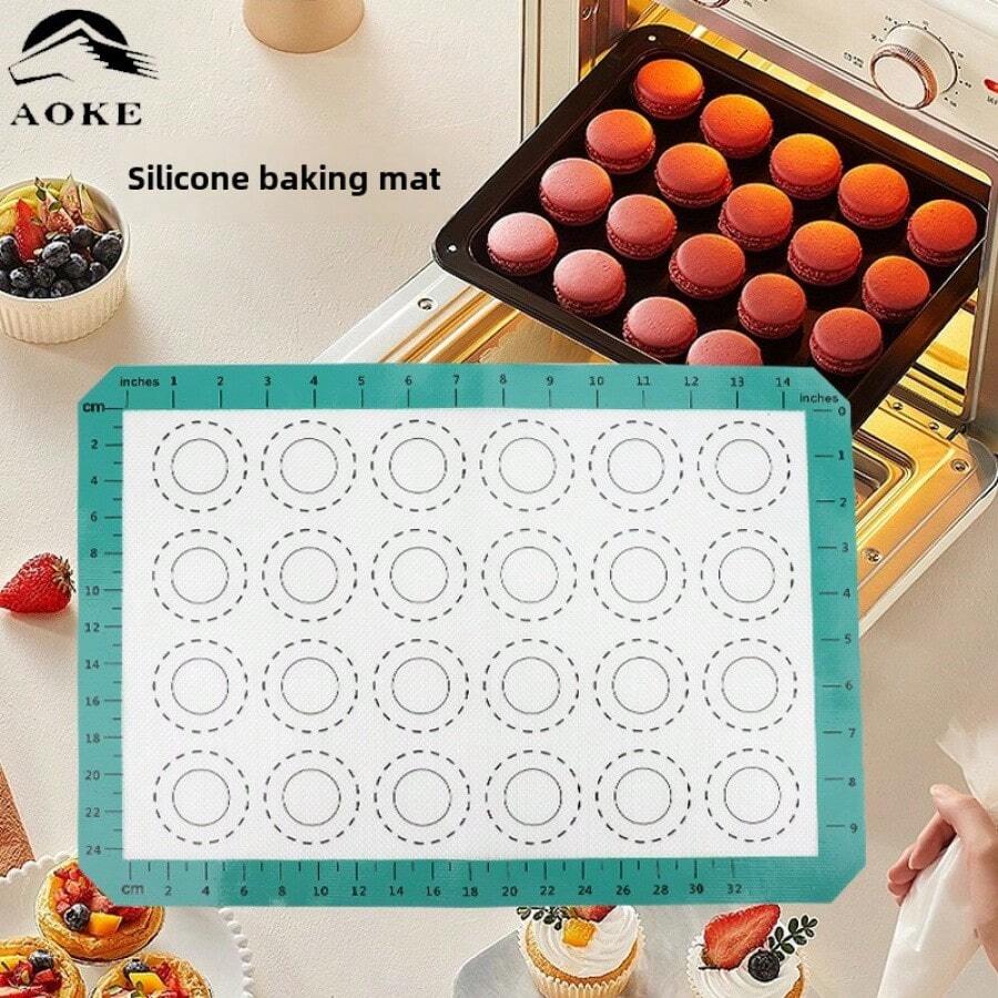 Large Macaron Silicone Baking Mat, Fiberglass Non-Stick Easy Clean Silicone Kneading Mat With Measurement Marks, 24 Circles - Multicolor - View 1