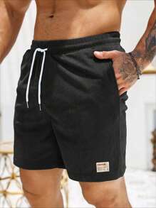 1 Pair Of Men's Summer Casual Sporty Corduroy Loose Shorts, With Comfortable And Soft Fabric, Suitable For City Dates, Strolls, Travels, Etc. - Black - View 3
