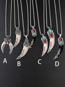 1pc Jewelry Dragon Head Wolf Tooth Pendant, Punk Retro Personalized Tough Urban Hip Hop Stainless Steel Necklace, Party/Birthday Gift - Silver - View 11