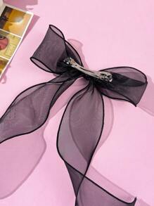 1pc Women's Fashionable & Graceful Casual Spring/Summer Sweet Girly Style Solid Color Mesh Bow Ribbon Hair Clip, Alloy Spring Clamp, Suitable For Daily Wear, Travel, Photo Shoot, Any Occasions, A Great Gift For Best Friends