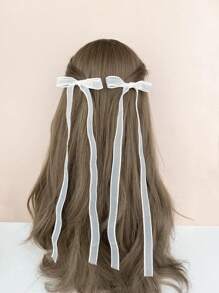 2pcs Minimalist Versatile Bowknot Long Streamer Hair Clips Claw Clips Hair Slide Hair Barrettes - White - View 1