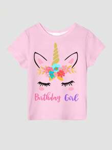 Young Girl Pink Unicorn "Happy Birthday" Graphic T-Shirt And Purple/Pink Tulle Skirt Set With Headband And Sash, Party Outfit