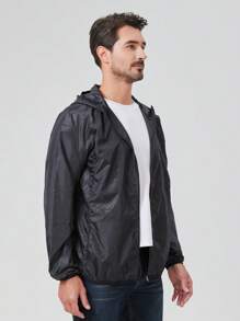 1 件男士轻质防水户外夹克，多口袋设计，防晒皮肤外套 - 黑色 - 查看 2