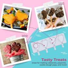 Popsicle Mold, Silicone Ice Pop Molds, Heart-Shaped Ice Cream Mold For Cakesicles, 4 Cavities, 50-Piece Popsicle Sticks Included