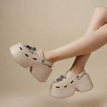 Women's Diy Clogs Clogs Sandals Summer 2025 Slip On Wedge Platform Sandals Woman Fashion Chain Thick Sole Garden Shoes Ladies - 黑色 - 查看 7