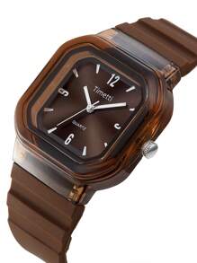 1 件女士休闲实惠方形简约硅胶表带石英腕表，适合日常佩戴 - 棕色 - 查看 5