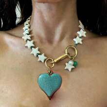 2025 Ster Steen Kralen Turquoise Blauw Hart Hanger Mode Ketting Voor Vrouwen Meisjes Feest Sluiting Parel Bruiloft Dagelijkse Handgemaakte Sieraden