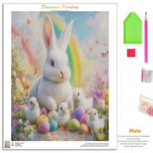1 件复活节图片 DIY 钻石画兔子全圆形钻石马赛克花朵十字绣钻石艺术动物家居装饰 30x40cm/12x16 英寸无框 - 彩色 - 查看 8