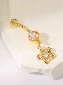 1pc Elegant Gold Flower Stainless Steel Navel Ring, Suitable For Daily Wear By Women