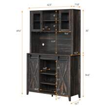 70'' Tall Coffee Bar Cabinet - Farmhouse Wine Bar Cabinet With Storage Shelves 6-Bottle Wine Rack & 12 Stemware Slots Sliding Barn Doors Buffet Cabinet For Kitchen Dining Room