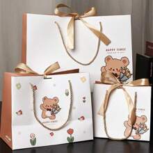 1 Peça Sacola de Presente com Desenho de Urso para Embalagem de Alimentos, Doces, Produtos Assados, Embrulho de Presente com Fita