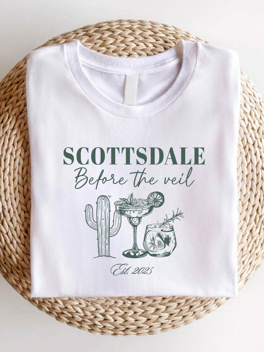 Scottsdale Bachelorette Shirt, Scottsdale Before The Veil T-Shirt, Scottsdale Bride Tee, Location Bachelorette Shirts, Desert Bride SD-467 - 白色 - 查看 1