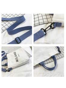 White Canvas Bag Ins Style Messenger Bag Printed With Letters "MILANO ITALY ﻿", Large-Capacity New Cute Shoulder Bag, Diagonal Shoulder Bag, Cute Bow Leopard Design Highland Cow Pattern, Large-Capacity Tote Bag, Portable, Adjustable Blue Shoulder Strap,With Artistic Letters And Pattern Printing Design, And Convenient Shopping Bag For Daily Use. Teacher'S Thank-You Gift, Mother'S Day Gift, Suitable For Travel,Beach, School, Work & Daily Use