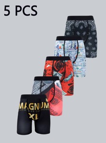 Paquete de 5 calzoncillos bóxer largos impresos para hombre - Multicolor - Ver 1