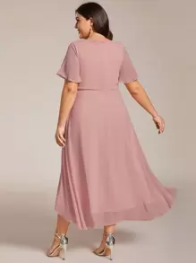 Plus Size Chiffon Ruffle Hem Contrast Color Bridesmaid Dress - Baby Pink - View 3