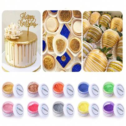 可食用鸡尾酒闪光粉，9 种颜色光泽粉，可食用饮料粉，蛋糕装饰粉，闪光套装，可食用纸杯蛋糕、巧克力和派对用糖屑，15 克/瓶